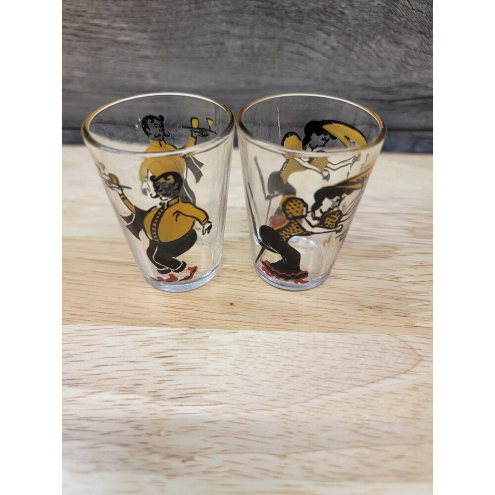 2 Vintage Hazel Atlas Shot Glasses MCM 1950's  French Bar Goers